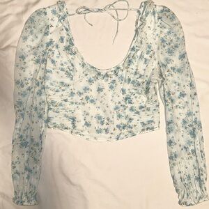 Free People Floral Balletcore Cottagecore Cropped Tie Back Top